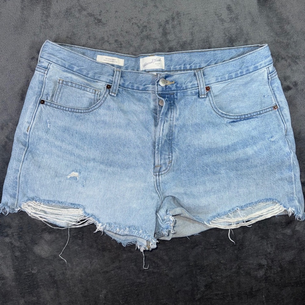 Womens 16 Universal Thread Baggy Shorts Blue Excellent 90s Distressed Denim